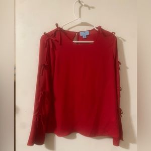 CeCe XS Red Bow Slit Blouse